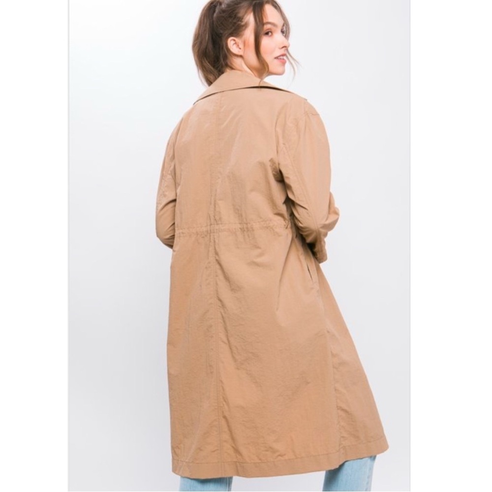 Light Weight Below Knee Beige Trench Coat With Toggle Datail - Picture 3 of 8
